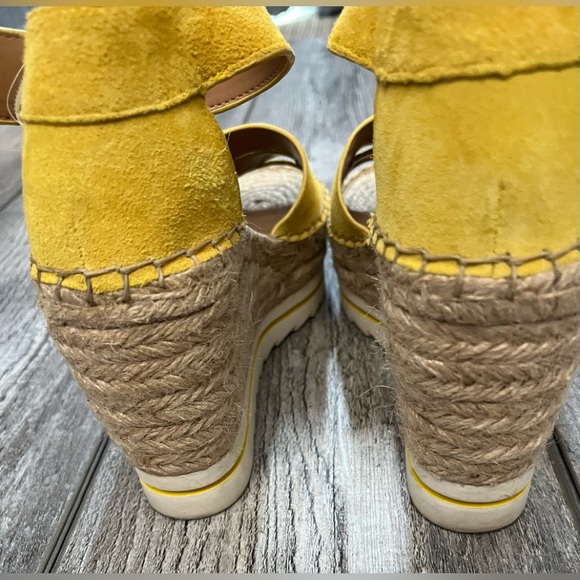 Marc Fisher Yellow Suede Espadrille Wedged Sandals - 6.5 M - Picture 6 of 8